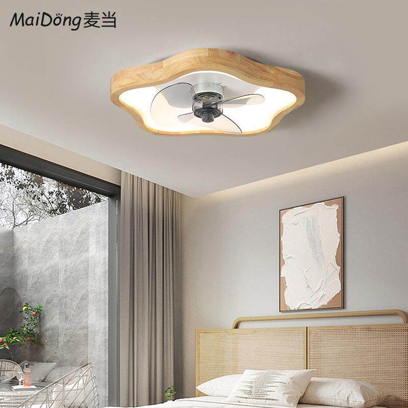 风扇灯北欧原木风客厅卧室吸顶灯现代简约遥控智能电扇一体餐厅灯