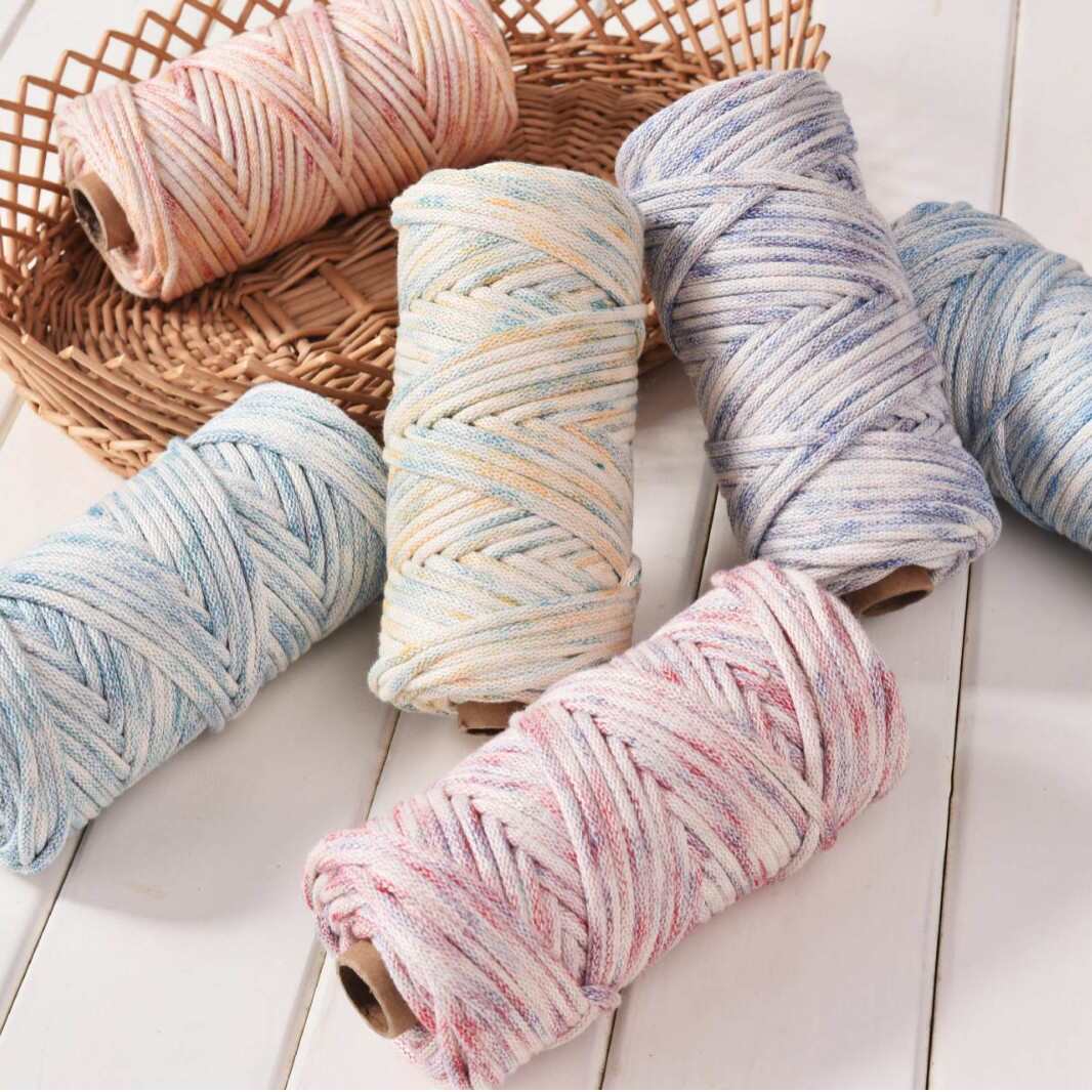 跨境爆款 4mm花彩圆股绳 macrame渐变绳diy手编勾包包线 勾包包绳