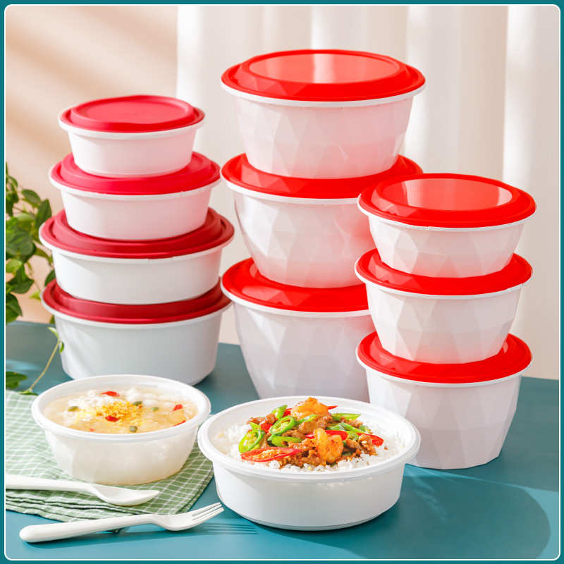 外卖打包盒子一次性加厚圆碗锁扣防盗扣餐饮塑料圆形打包餐盒批发