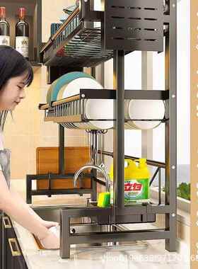 碗筷沥水架厨房EUQ可伸纳碗水池收架台面缩水槽置物架可伸缩碟收