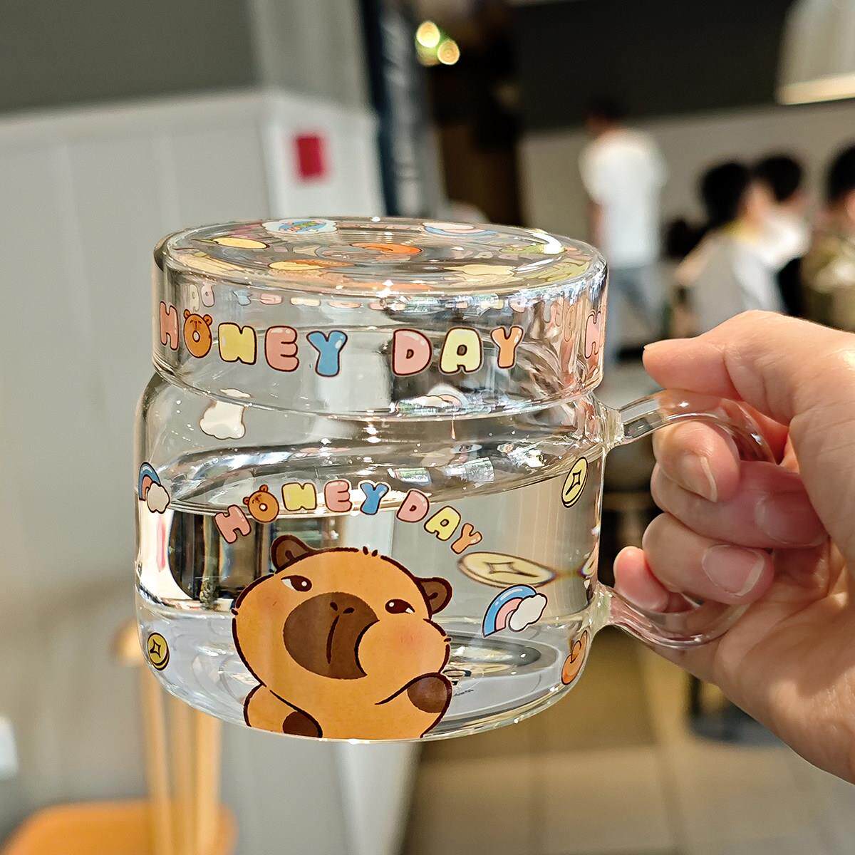 高硼硅玻璃杯带盖子平底可微波炉加热牛奶杯带把家用2025新款水杯