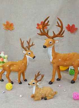 仿真梅花鹿模型圣诞夫妻鹿玩偶公仔森系田园摄影道具书房创意摆件