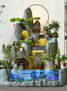 假山循环水喷泉摆件落地式风水轮运势鱼缸景观餐厅美容沙龙开幕礼