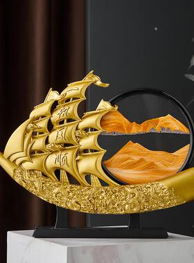 一SHBD4347帆风顺流沙画桌面摆新件中式饰艺术办公室礼电视柜装乔