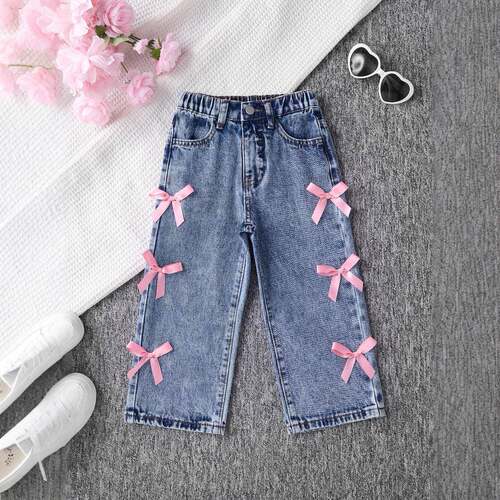 Toddler Girl Bow Jeans Comfy Trousers Daily Wear Kids