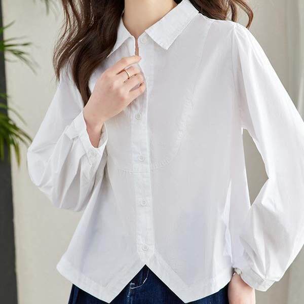 白色长袖纯棉衬衫女装设计感2026春装新款小个子衬衣宽松显瘦上衣