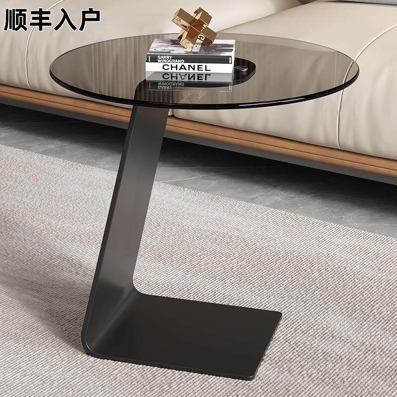 钢化玻璃茶几客厅沙发意式边几轻奢现代简约高级极简圆桌创意角几