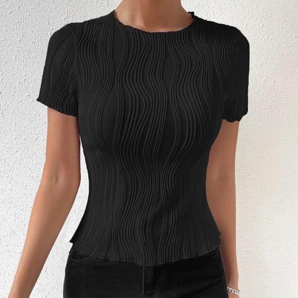 top casual fit Collage round temperament color neck