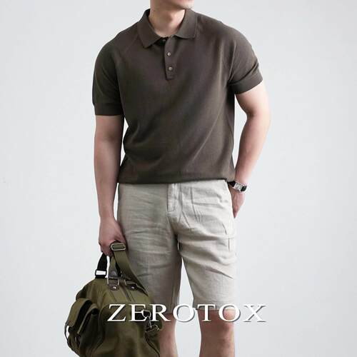 GZX ZEROTOX插肩袖珠地POLO衫男士夏休闲针织短袖纯棉透气翻领T恤