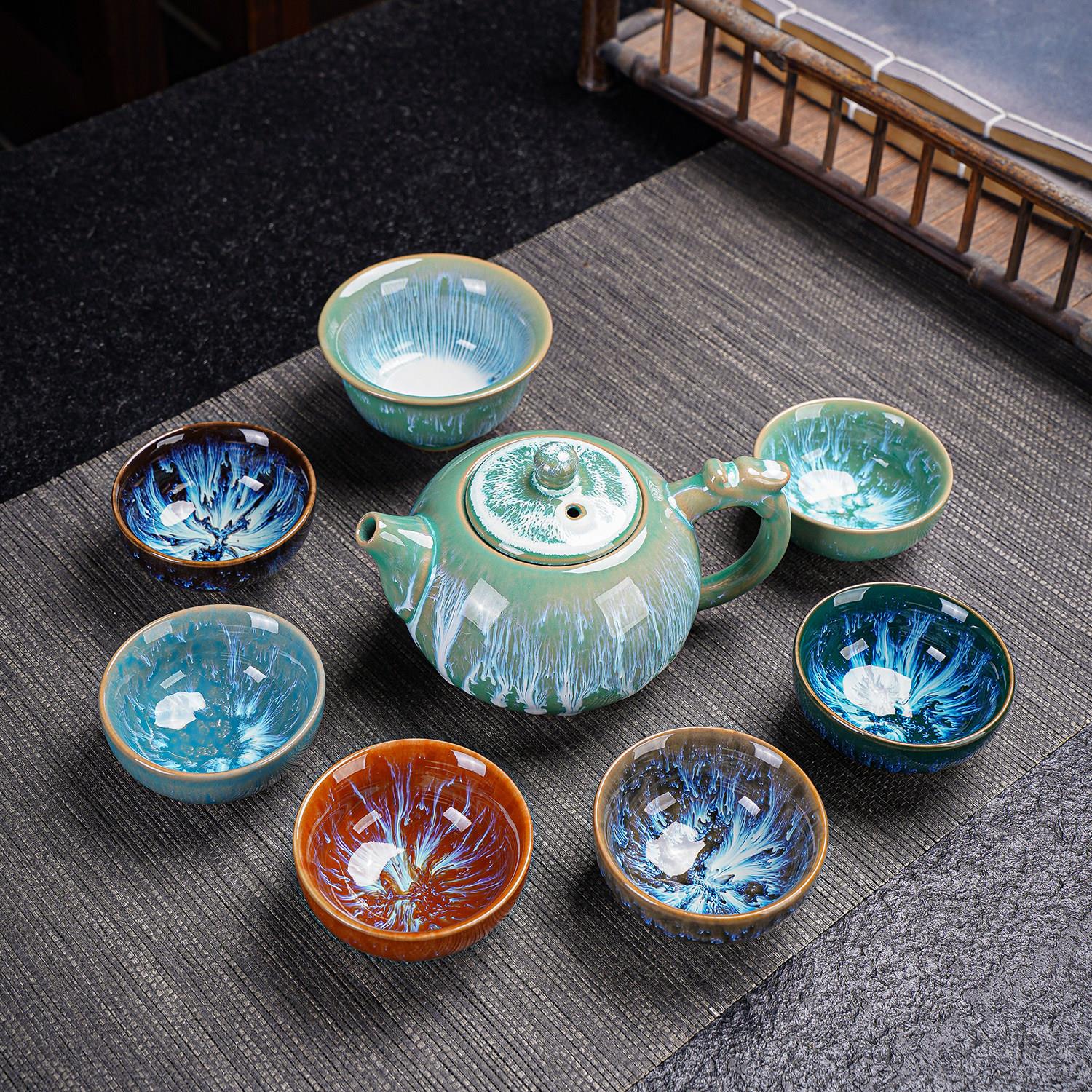窑变建盏陶瓷功夫茶杯套装泡茶器家用会客商务礼品茶壶茶盏主人杯