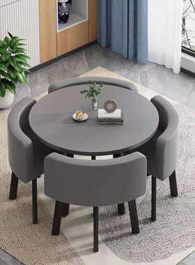 J^可收纳餐桌家用小户型公寓饭桌商店铺面洽谈桌椅组合会客接待圆