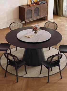 白蜡端木实木餐桌合KEM家用高黑色圆桌中古组风椅吃饭桌子