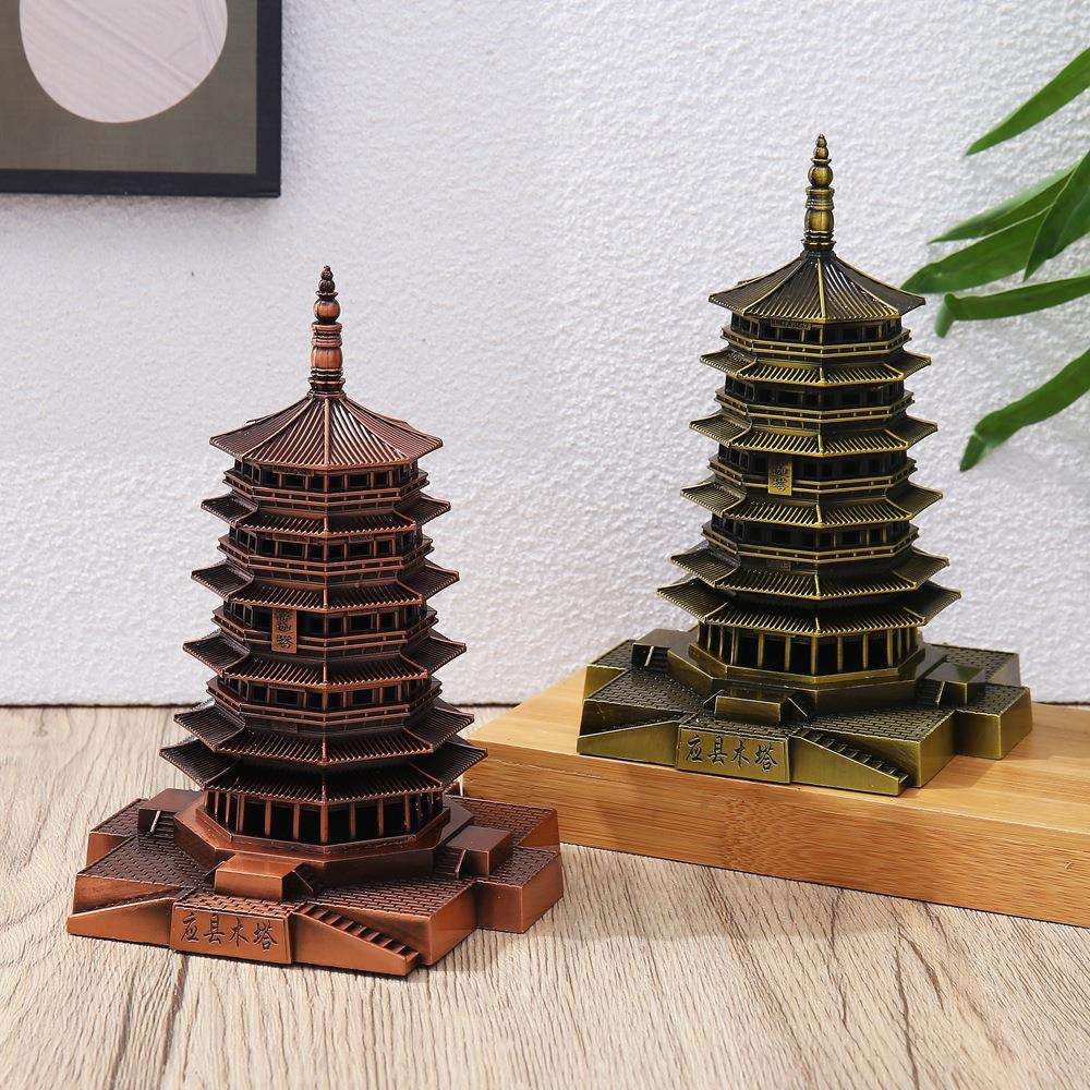 中国古建筑模型应县木塔释迦塔金属工艺品摆件山西旅游纪念品跨境