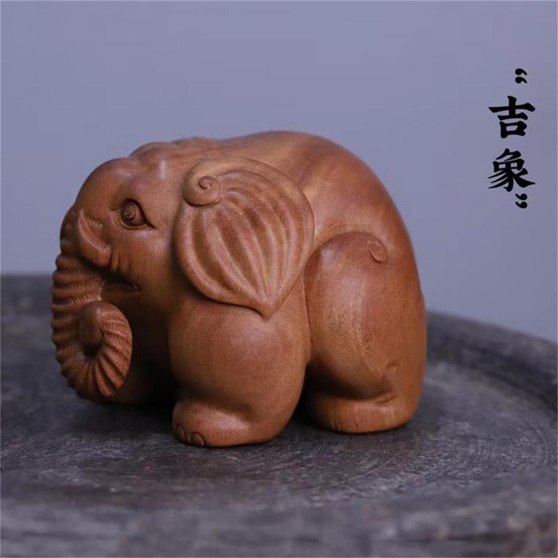 印度老山檀香吉象摆件湘工精雕工艺品吉祥挂件挂坠文玩手把件