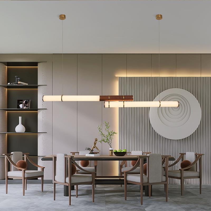 新中式长条餐厅吊灯北欧现代简约餐桌吧台装饰灯禅意茶室茶桌灯具