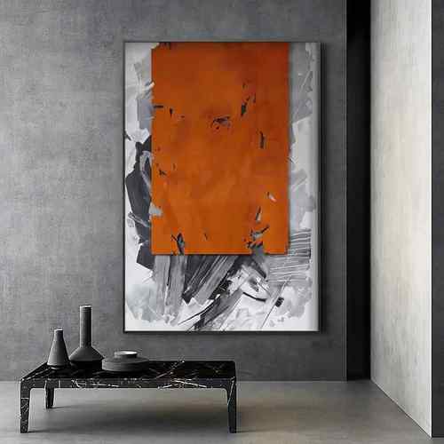 客厅装饰画橙色抽象挂画大幅落地画玄关走廊画现代简约黑色色块