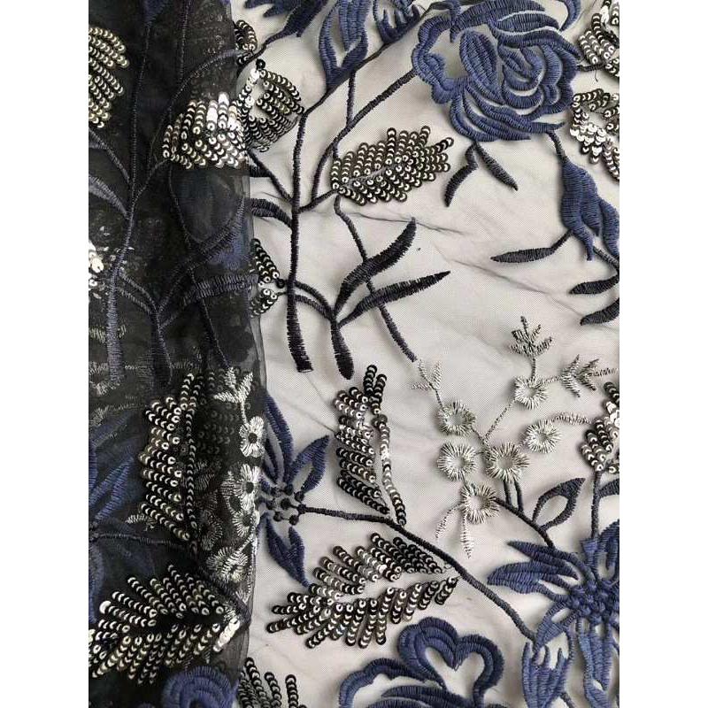 厂家直销 新款高档富贵花珠绣 网纱绣花 蕾丝花边面料 刺绣布料