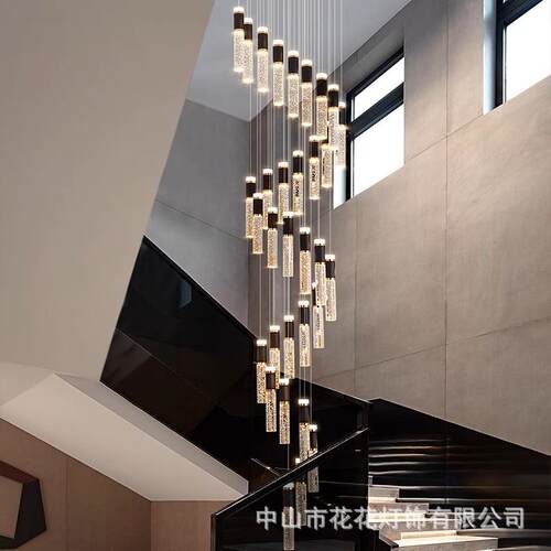 楼梯灯长吊灯复式楼客厅大吊灯现代简约别墅阁楼旋转楼梯水晶吊灯
