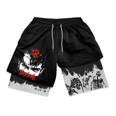 Anime Berserk 2 in 1 Gym Shorts for Men Active Athletic Comp