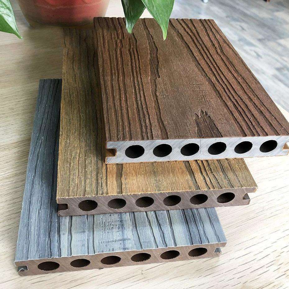 塑木地板厂家3D浮雕立体木纹塑木圆孔地板共挤庭院阳台地板