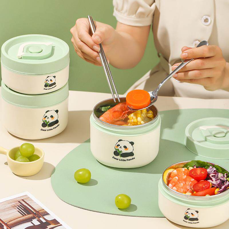 304不锈钢熊猫保温饭盒便当盒学生食堂餐盒户外儿童小汤碗便携
