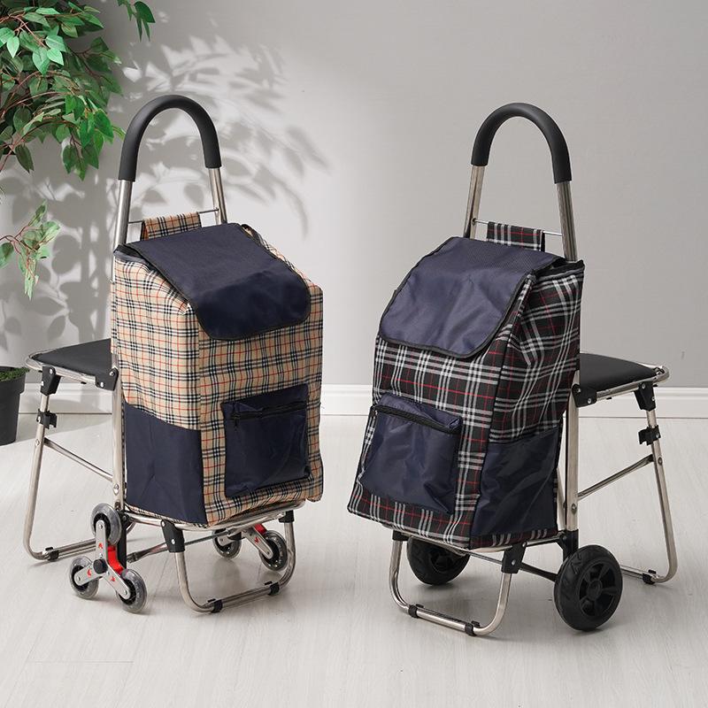 拉杆小推车老年人购物家用买菜手拉车折叠带座买菜布袋行李小货车