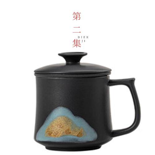 陶瓷泡茶杯带盖茶水分离过滤水杯创意木柄杯子办公茶咖礼品新款