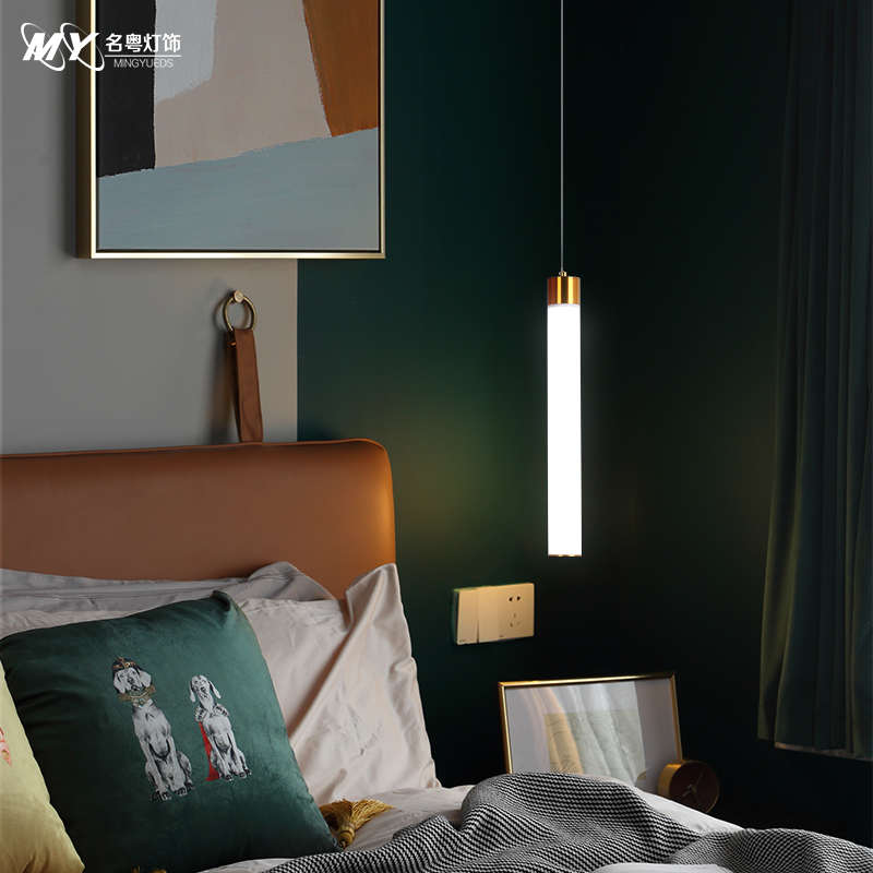 单头小吊灯创意个性装饰咖啡厅酒店前台圆柱形长筒白色吊灯北欧家