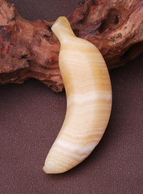 天然色方解石原黄石晶雕刻香蕉形ZRZ状石宝石矿水创意石头摆件客