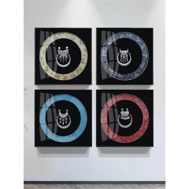 入户玄关装饰画创意银饰吉祥墙面壁画民宿酒店中式壁画客厅挂画