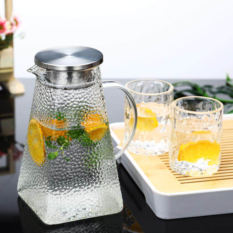 加厚玻璃方锤纹凉水壶套装 家用高硼硅泡茶果汁冷水壶套装