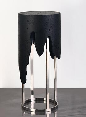 大理石底座圆柱形石墩石柱客厅电视柜落地展示架基座洞石雕塑摆台