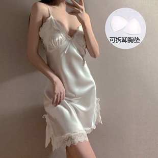 家居服可外穿 性感睡衣女高弹色丁冰丝丝滑纯欲吊带睡裙女火辣夏季