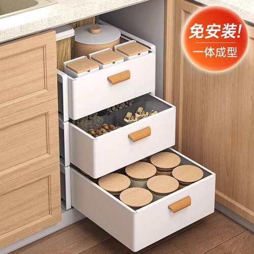 免安装收纳架厨房置物架抽屉式碗盘分层架家用橱柜内筷盒放碗碟架
