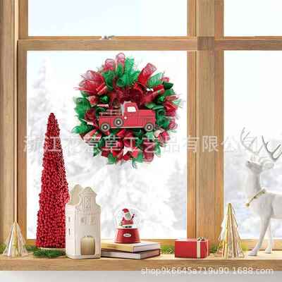 新款225圣前诞红0色小车花环门挂饰圣诞节装饰HRC20230门挂卡节日