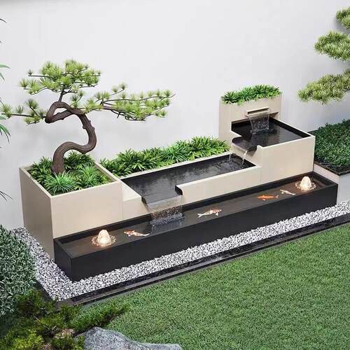 网红流水不锈钢阳台鱼缸花箱金属定制循环水景观庭院鱼池过滤涌泉