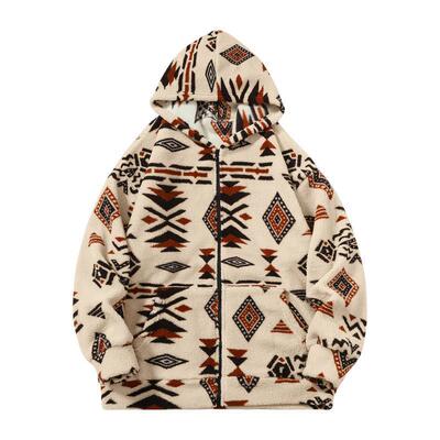 W 29303 Taupe Totem Fleece Half Zip Hoodie 图腾羊羔绒卫衣