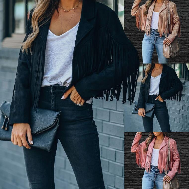 Women's long sleeved tassel jacket for women图片