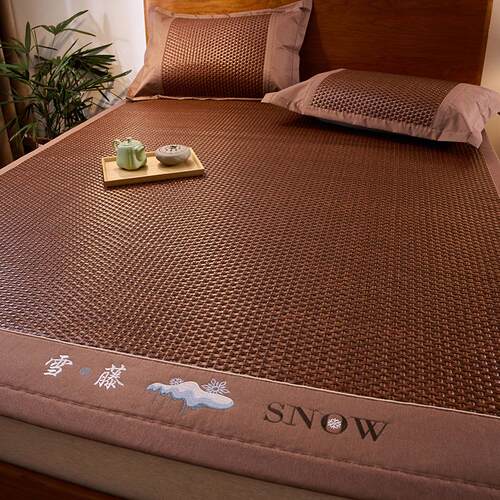 新款加厚PE雪藤刺绣工艺款空调凉席三件套水洗夏天古藤软席子夏季