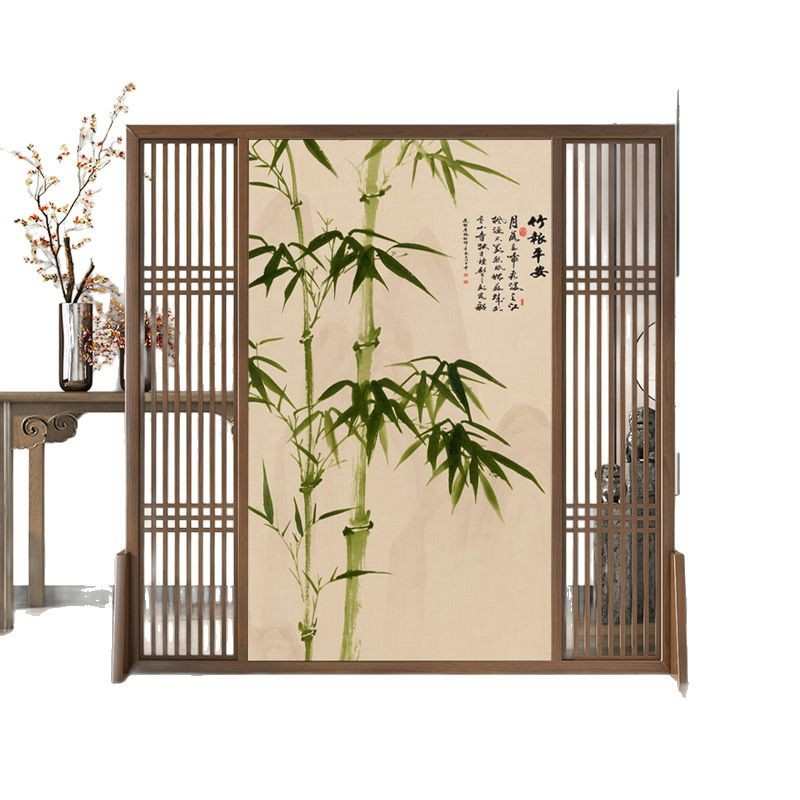 新中式屏风隔断客厅实木进门遮挡办公室酒店家用入户竹报平安座屏