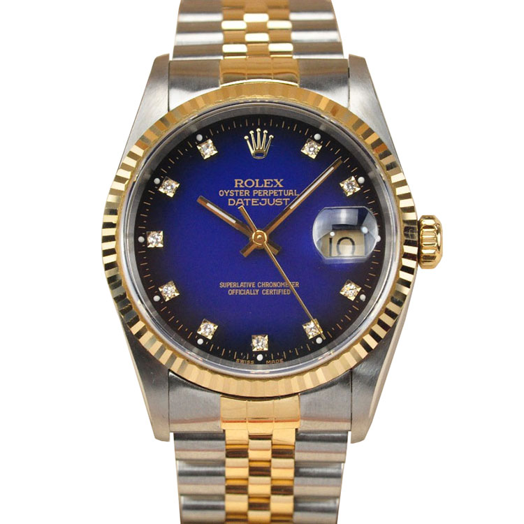 正品渐变蓝[9.8新]劳力士日志型后镶钻自动机械男表16233