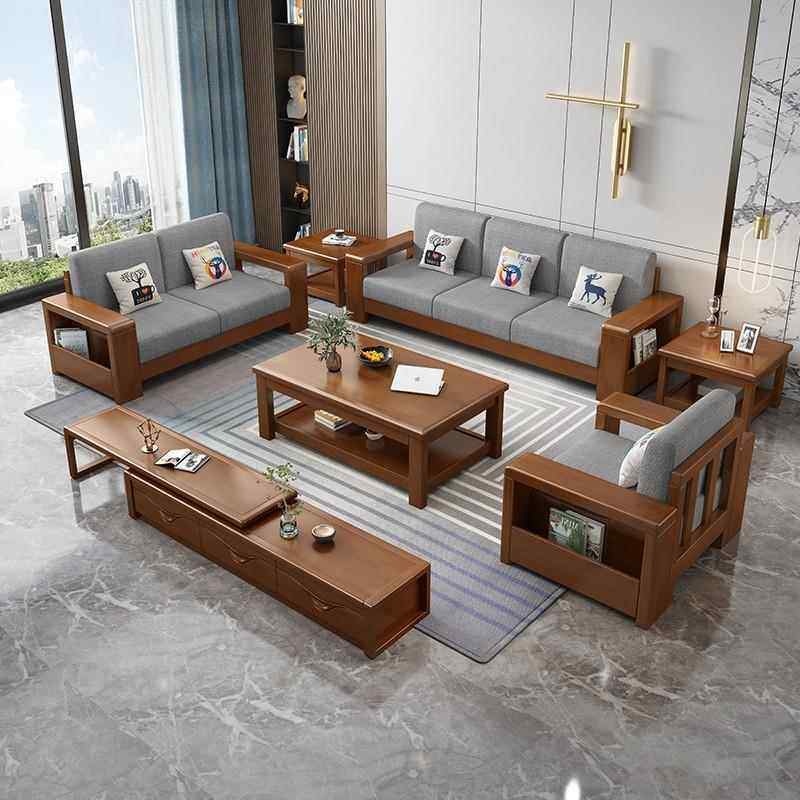 新中式实木沙发组合小户型经济型布艺沙发现代简约客厅储物木沙发