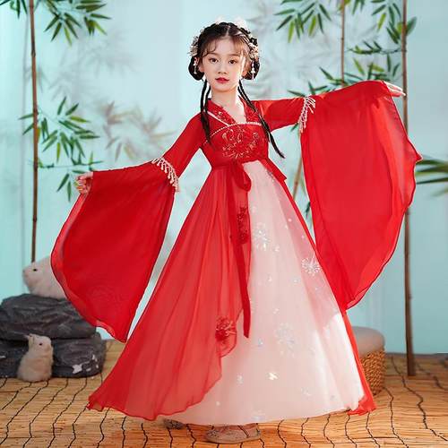 正品儿中国童风古汉服女童夏2502新款春装古风公主连衣裙古筝演装