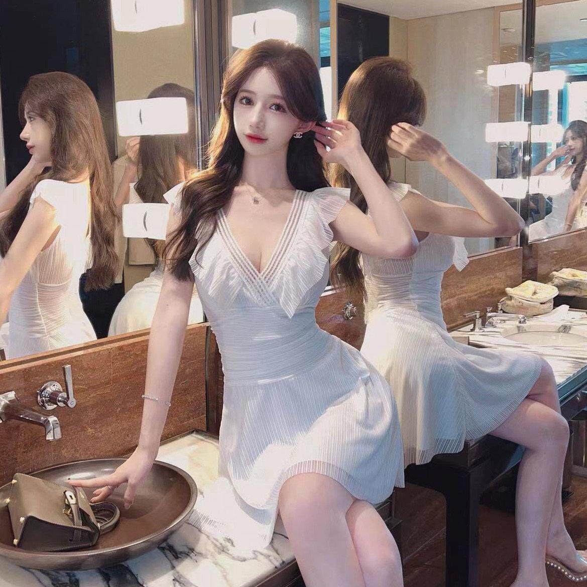 性感连衣裙女按摩足浴桑拿技师工作服夜场技师工衣显瘦短裙