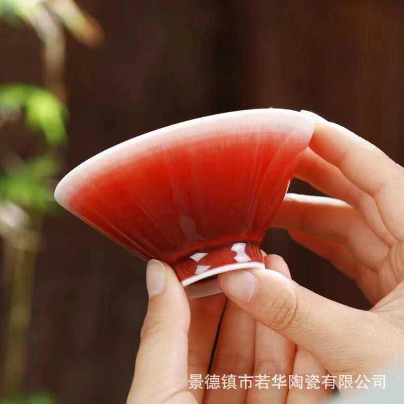 杯郎品茗红杯茶碗陶瓷纯手工主人景德镇郎茶杯杯碗男士单窑红手绘