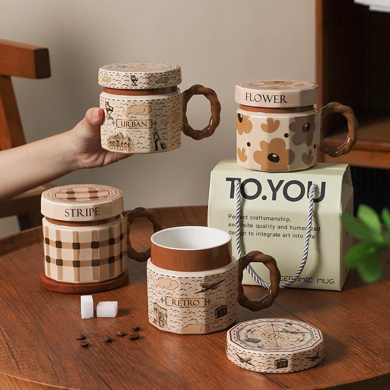 德国马克杯艺术感杯子礼盒复古陶瓷杯带盖办公室咖啡杯情侣杯水杯