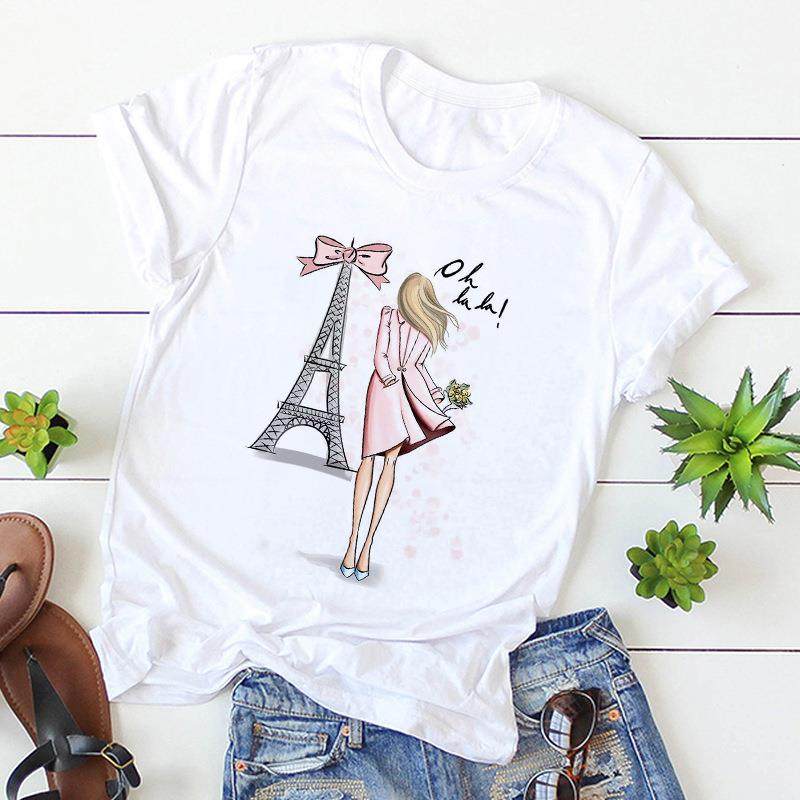 paris ladies eiffel tees print pink female -shirt soft