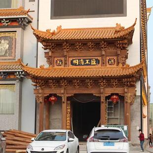 东阳木雕中式彷古实木屋簷古建门头招牌斗拱飞檐翘角装饰门楼定制