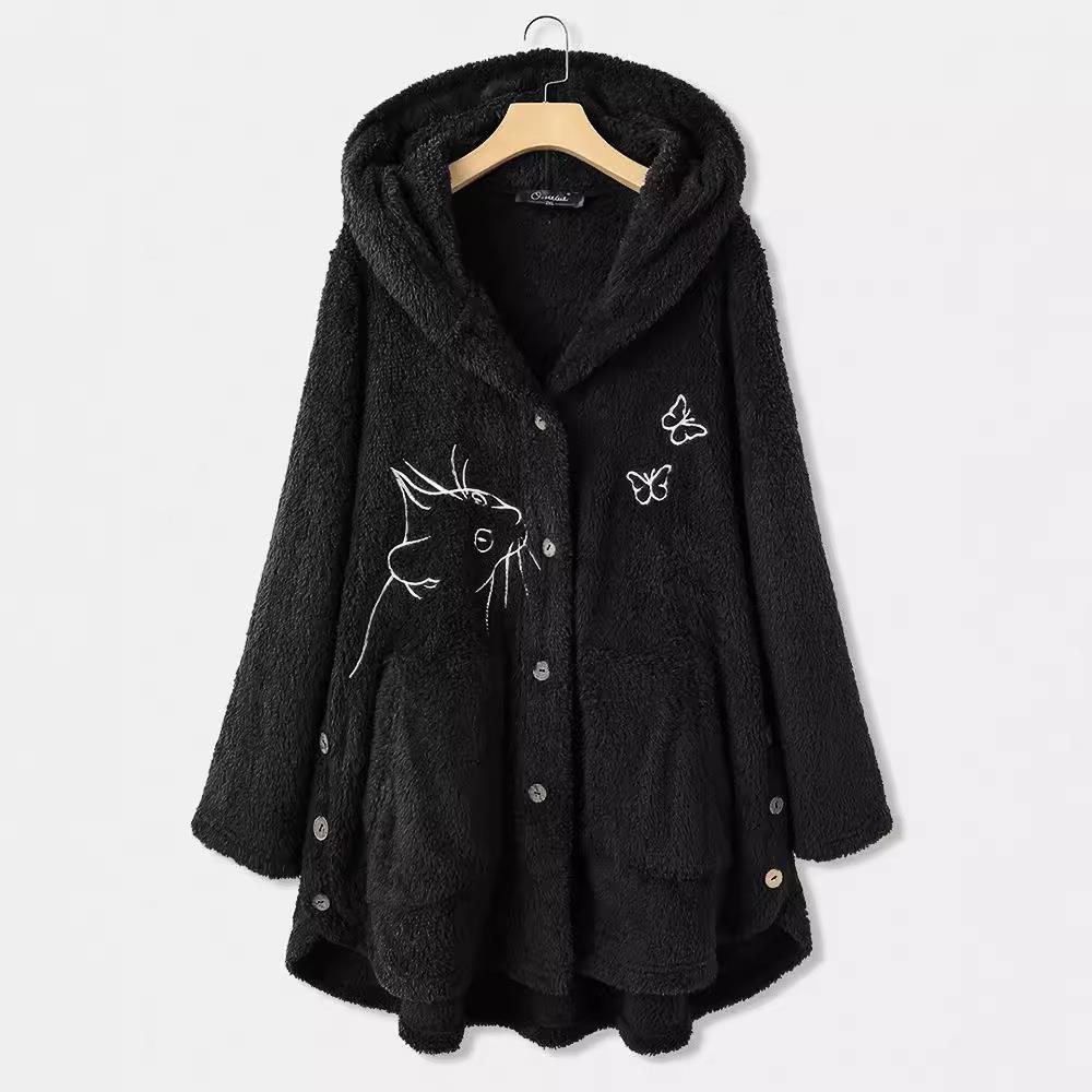 Fashionable womens button plush top irregular embroidery