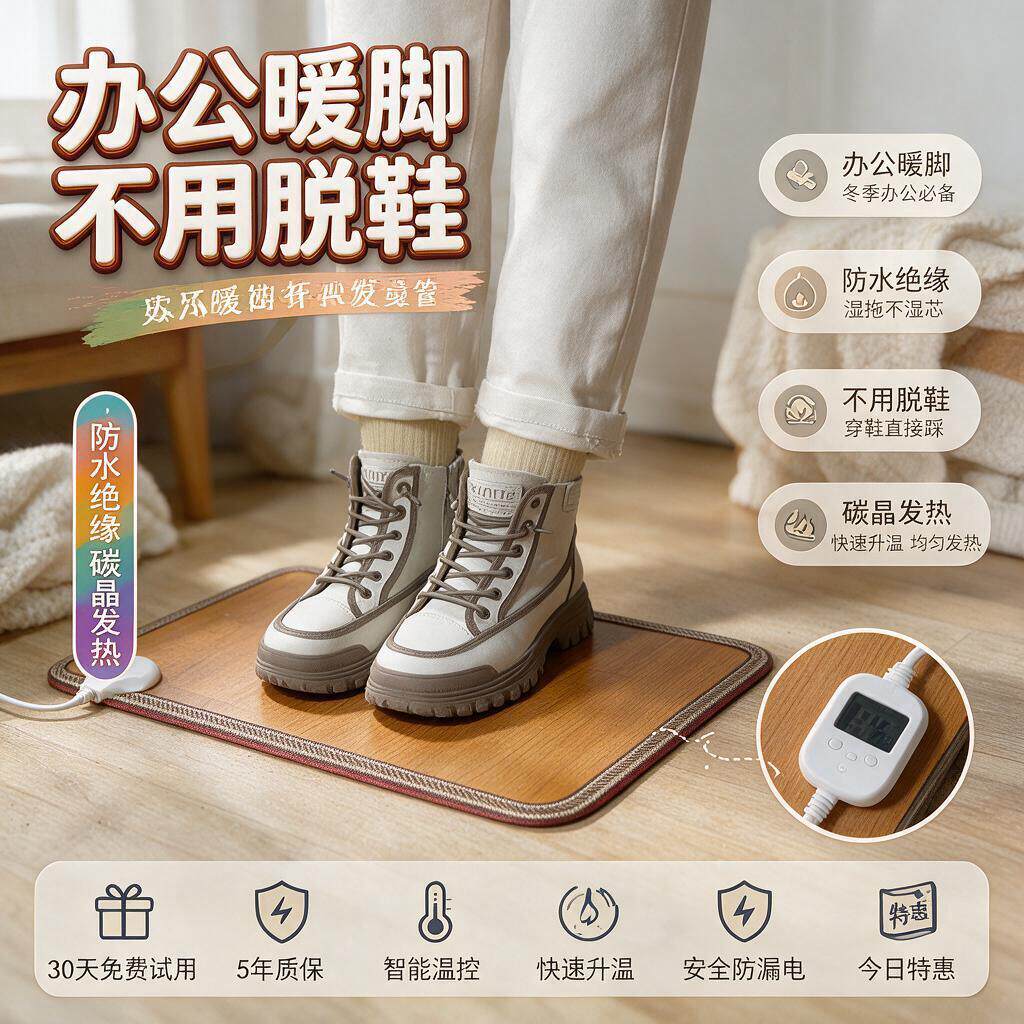 加热脚垫冬天办公室暖脚神器取暖电热桌下暖脚器保暖脚底垫暖脚宝